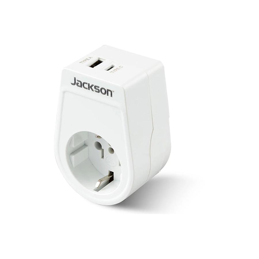 Jackson Slim USA & EU to NZ Travel Adapter with USB-A & C White White