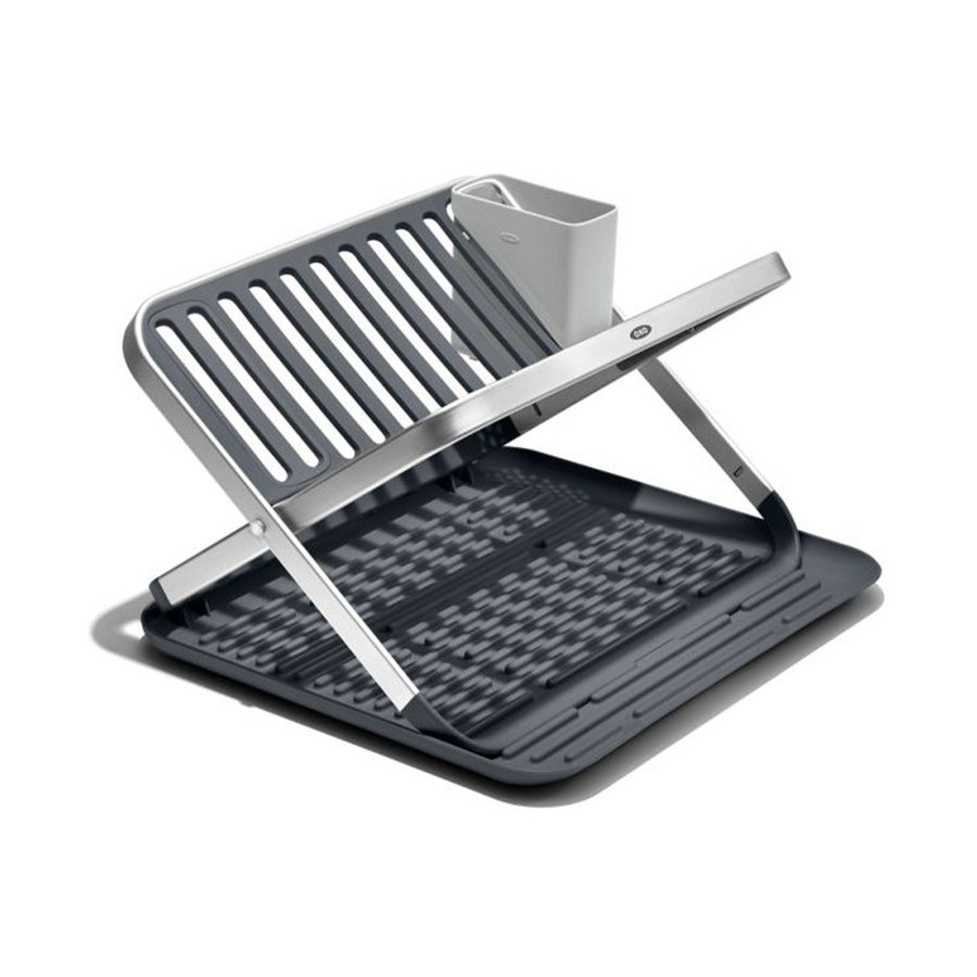 OXO Good Grips Aluminium Fold Flat Dish Rack Silver/Grey Silver/Grey