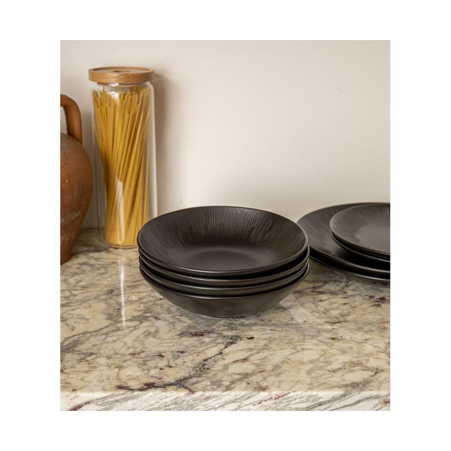 Mikasa Jardin Midnight 20cm Stoneware Pasta Bowls (Set of 4) Black Black