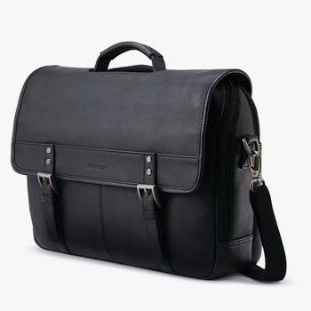 Samsonite Classic Leather Flapover Satchel Black