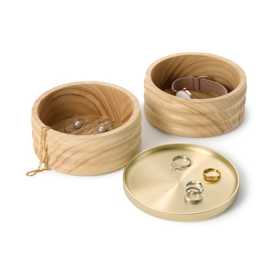 Umbra Tesora Wood Jewellery Box Natural/Brass Natural/Brass