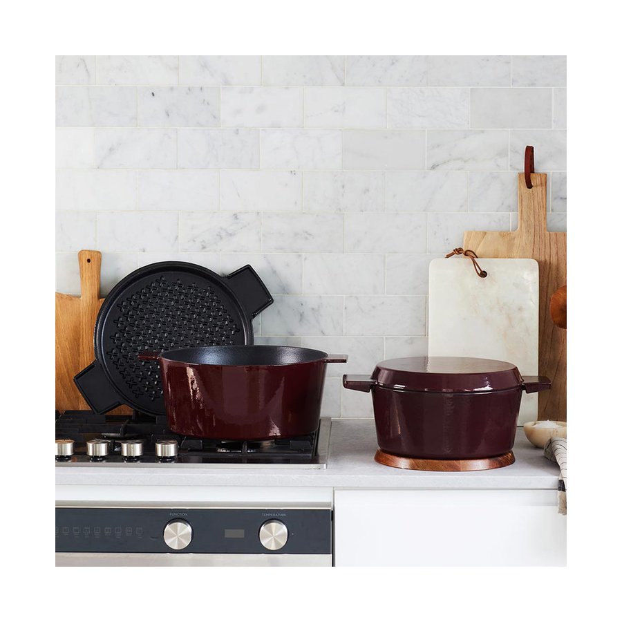 Stanley Rogers Cast Iron 24cm (3.5L) French Oven Grill Duo Bordeaux Bordeaux