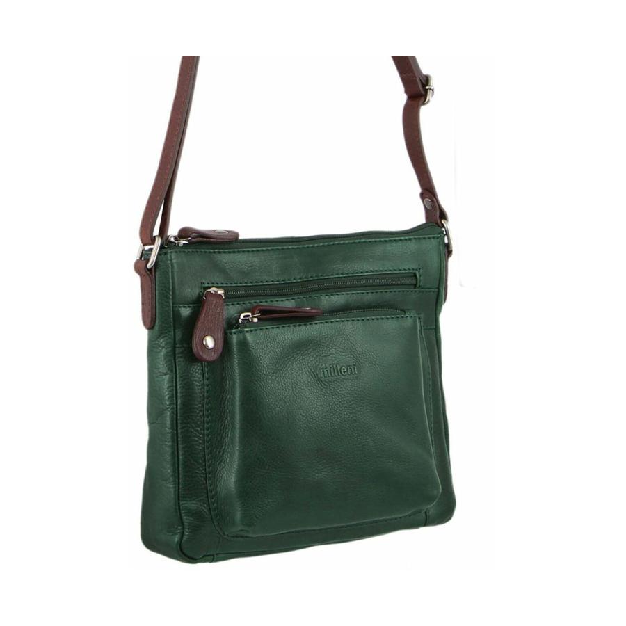 Milleni Marie Women's Leather Crossbody Bag Emerald/Chestnut Emerald/Chestnut